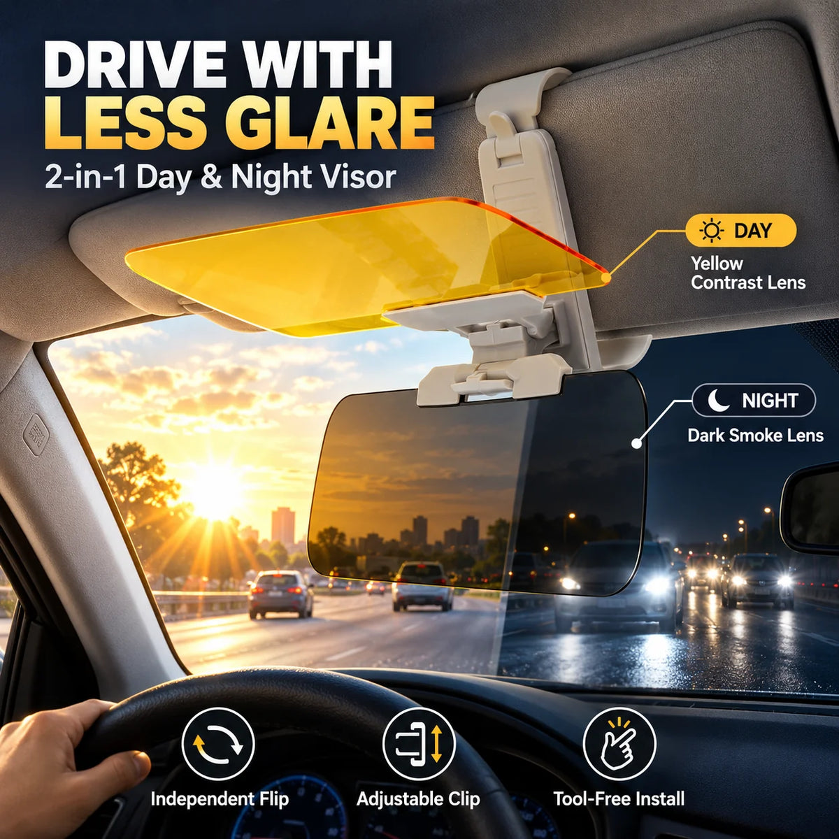 ☀️ 2-in-1 Day & Night Anti-Glare Car Visor Extender – Adjustable Dual-Lens Driving Shield Main image