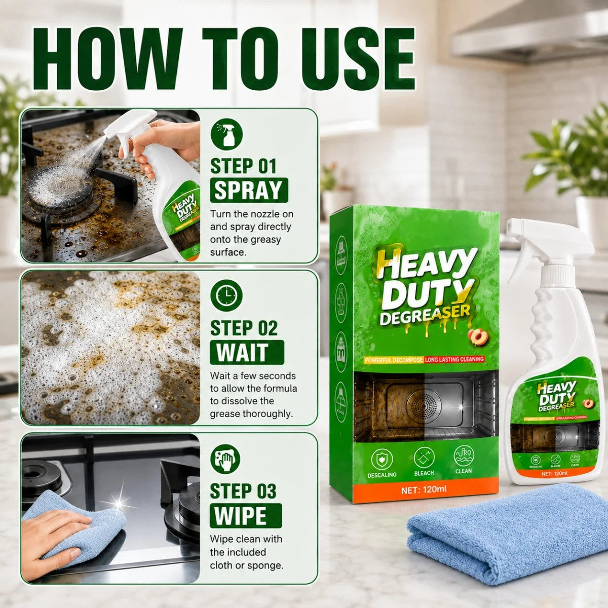 🧽 Heavy-Duty Grease Cleaning Spray – Cut Through Tough Grease Without Endless Scrubbing | Pack Of 2