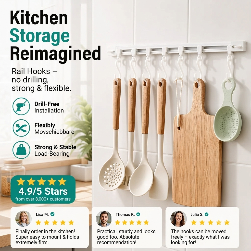 🏠50% OFF⏰ Multifunctional sliding hook, drill-free mounting, adjustable, ideal for kitchen & bathroom