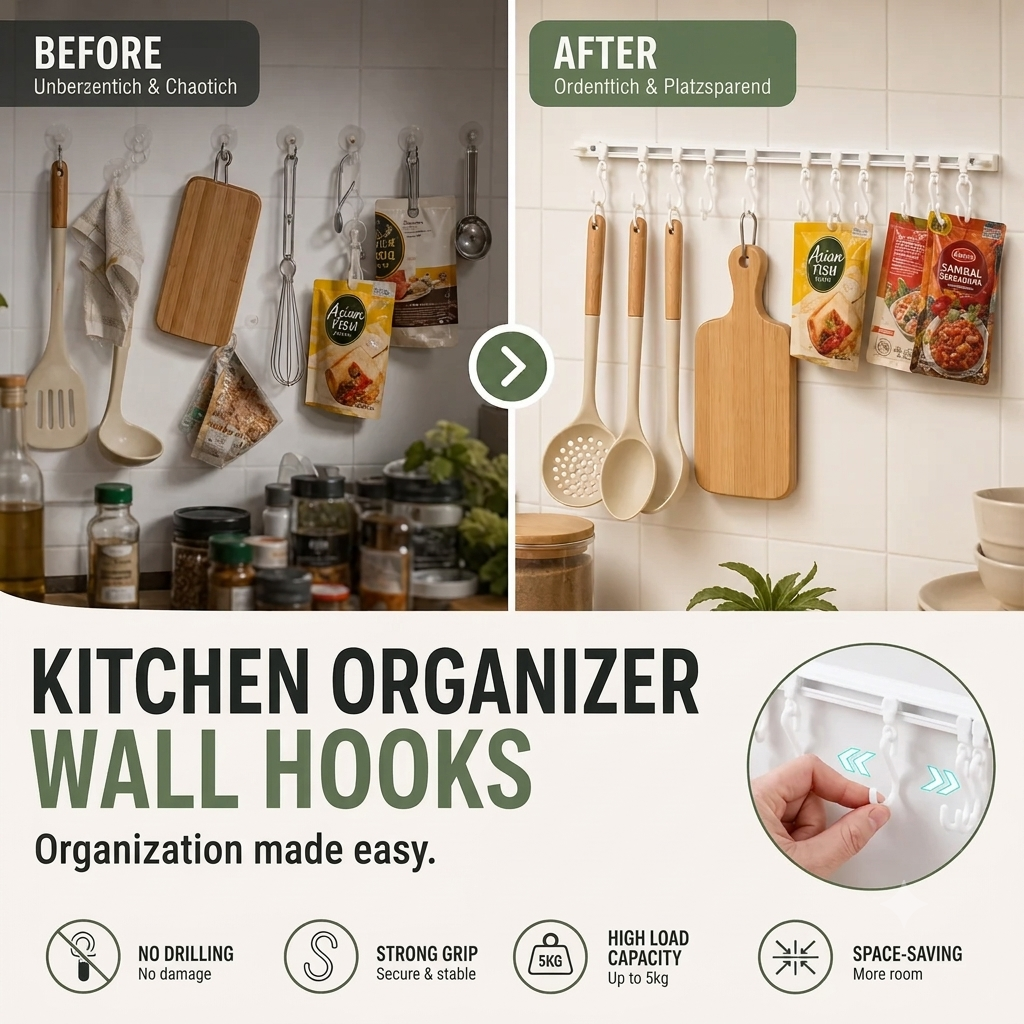 🏠50% OFF⏰ Multifunctional sliding hook, drill-free mounting, adjustable, ideal for kitchen & bathroom