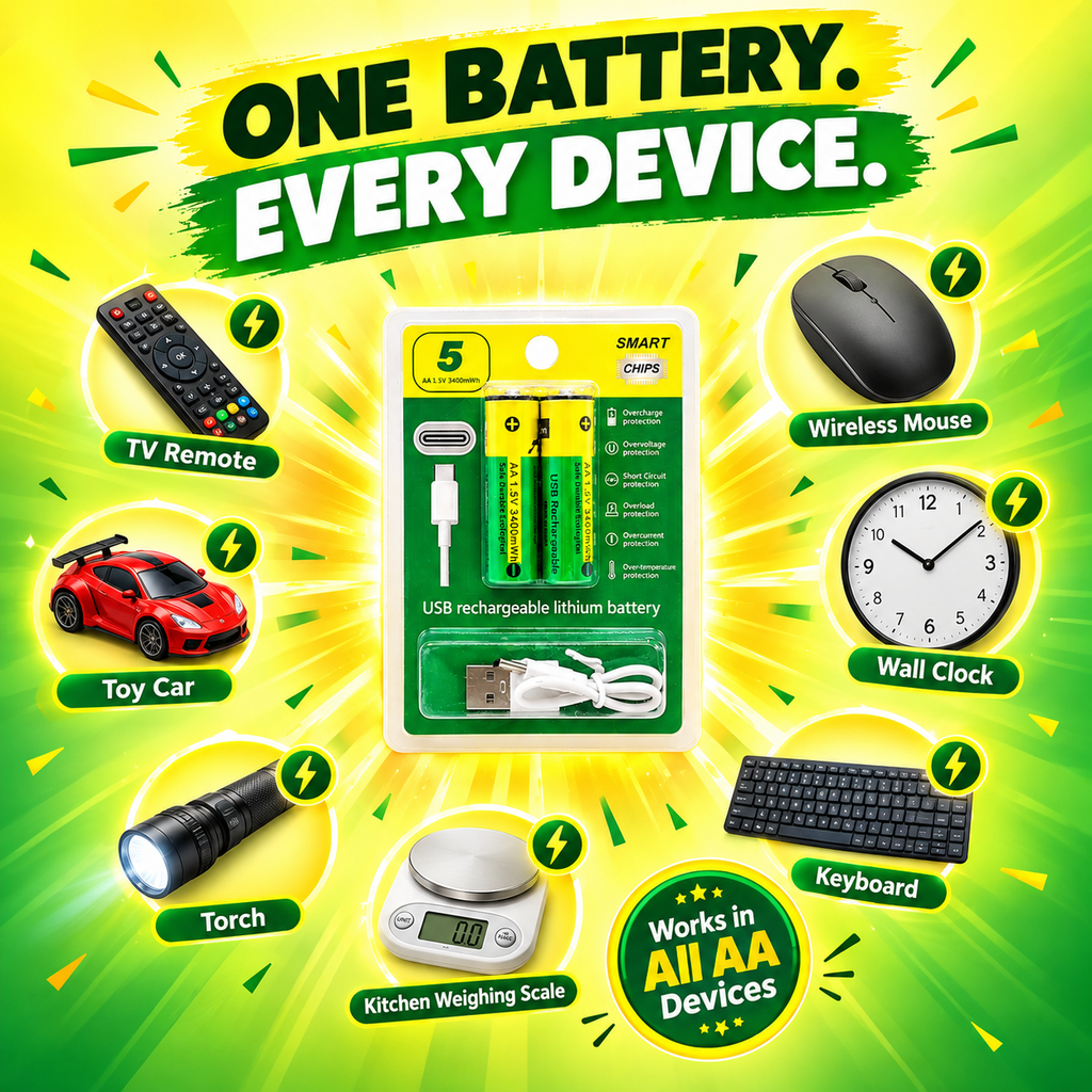 USB-C Rechargeable AA Batteries (Pack of 2) – Charge, Use, Repeat
