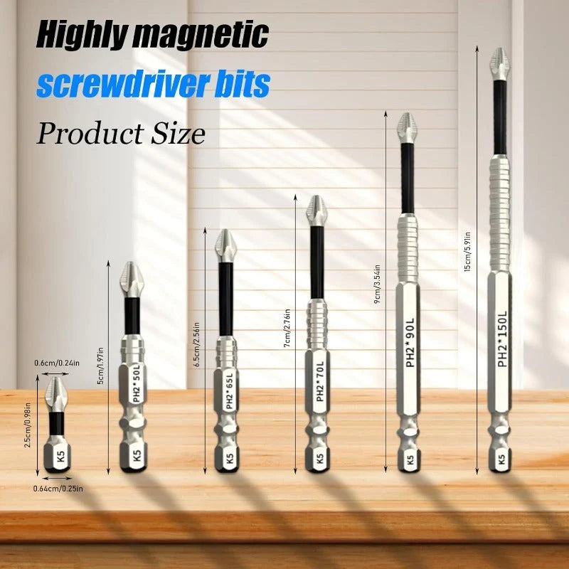 6 Pcs Magnetic Screwdriver Bit Set Electric Drill Screwdrivers Bits Heavy Duty Alloy