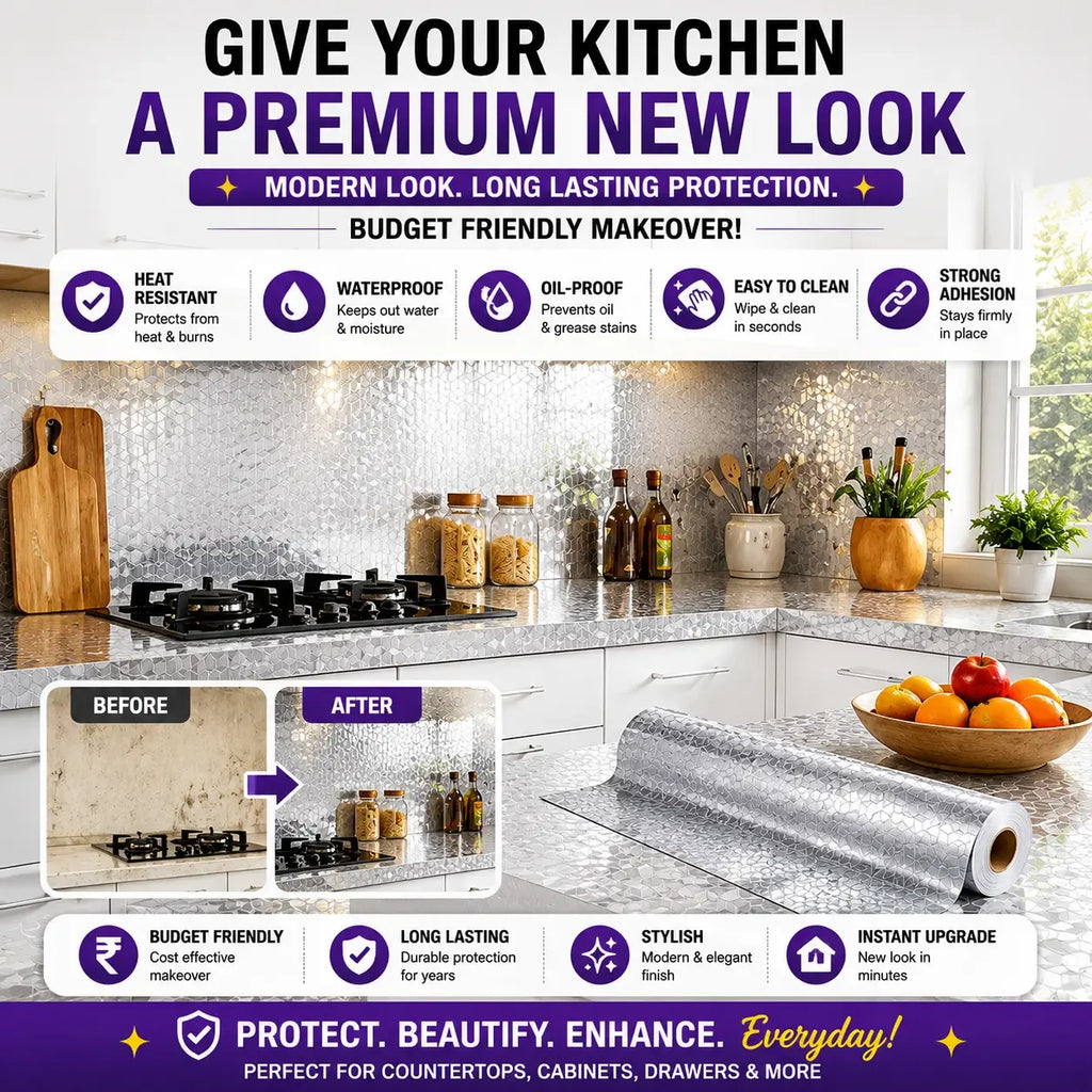 Premium Oil-Proof Waterproof Kitchen Sticker Roll | 5 Powerful Benefits in 1 Cover | Buy 1 Get 1 Free