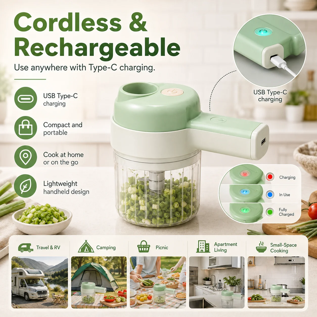 4-in-1 Manual Electric Vegetable Cutter Set Multifunction Cordless Food Processor Secondary image