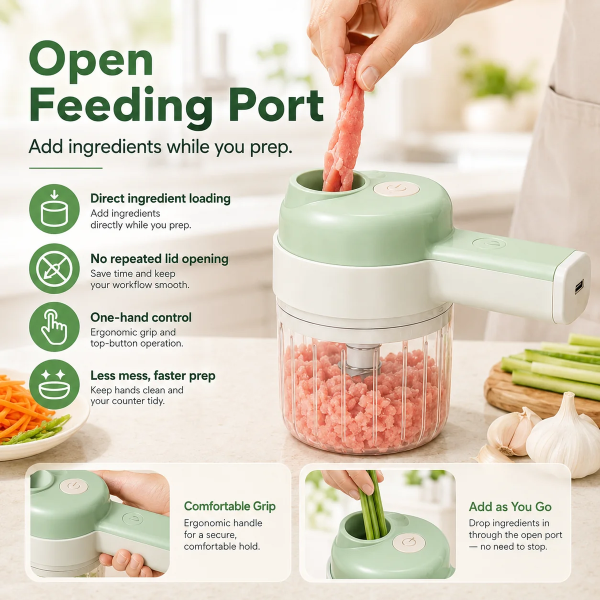 4-in-1 Manual Electric Vegetable Cutter Set Multifunction Cordless Food Processor