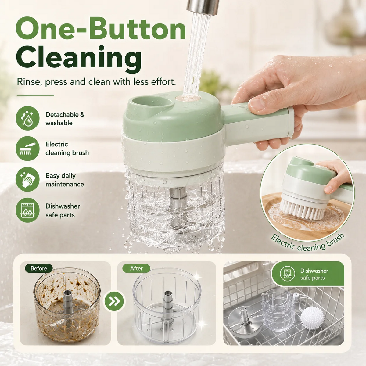 4-in-1 Manual Electric Vegetable Cutter Set Multifunction Cordless Food Processor