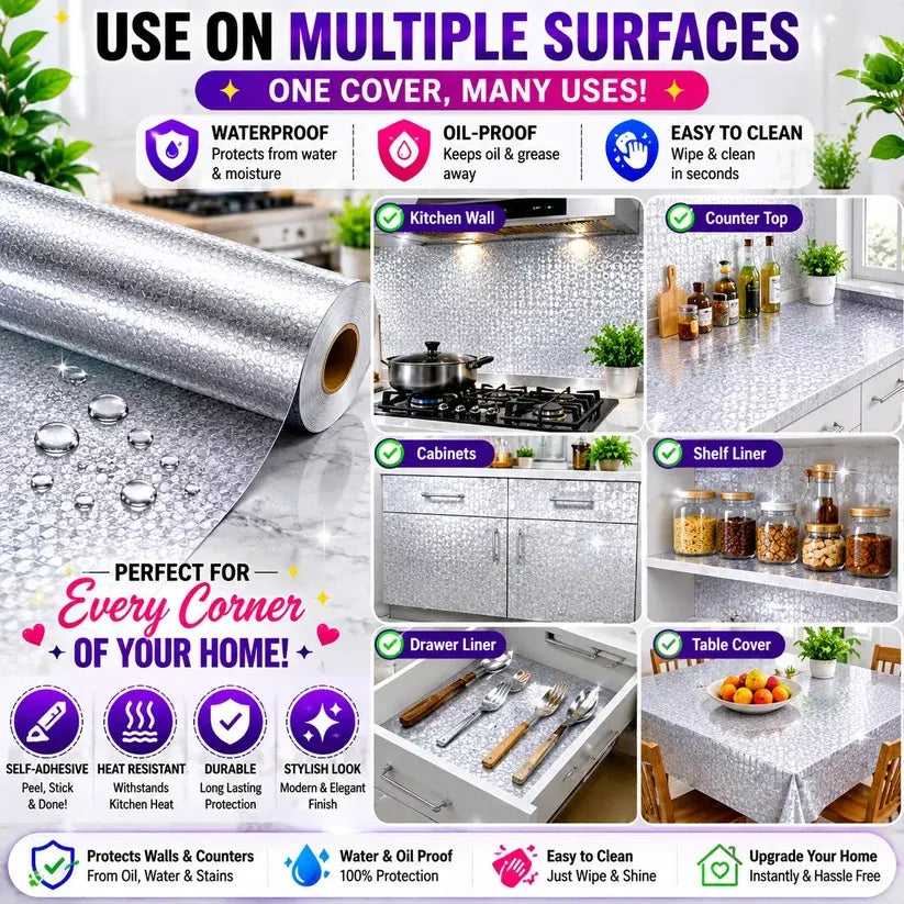 Premium Oil-Proof Waterproof Kitchen Sticker Roll | 5 Powerful Benefits in 1 Cover | Buy 1 Get 1 Free
