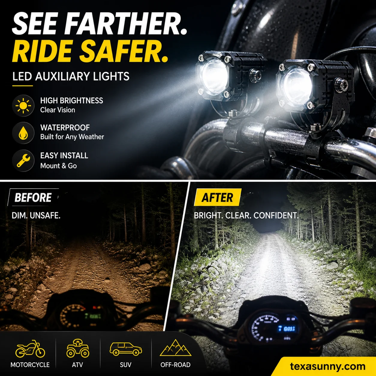 🎉 2026 Sale — Over 40,000 Sold! 🏍️ Universal Motorcycle LED Spotlights – Dual Beam & All-Weather Waterproof 💡 Secondary image