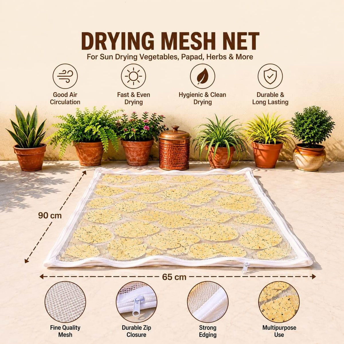 Papad Drying Cloth with Net & Zip Main image
