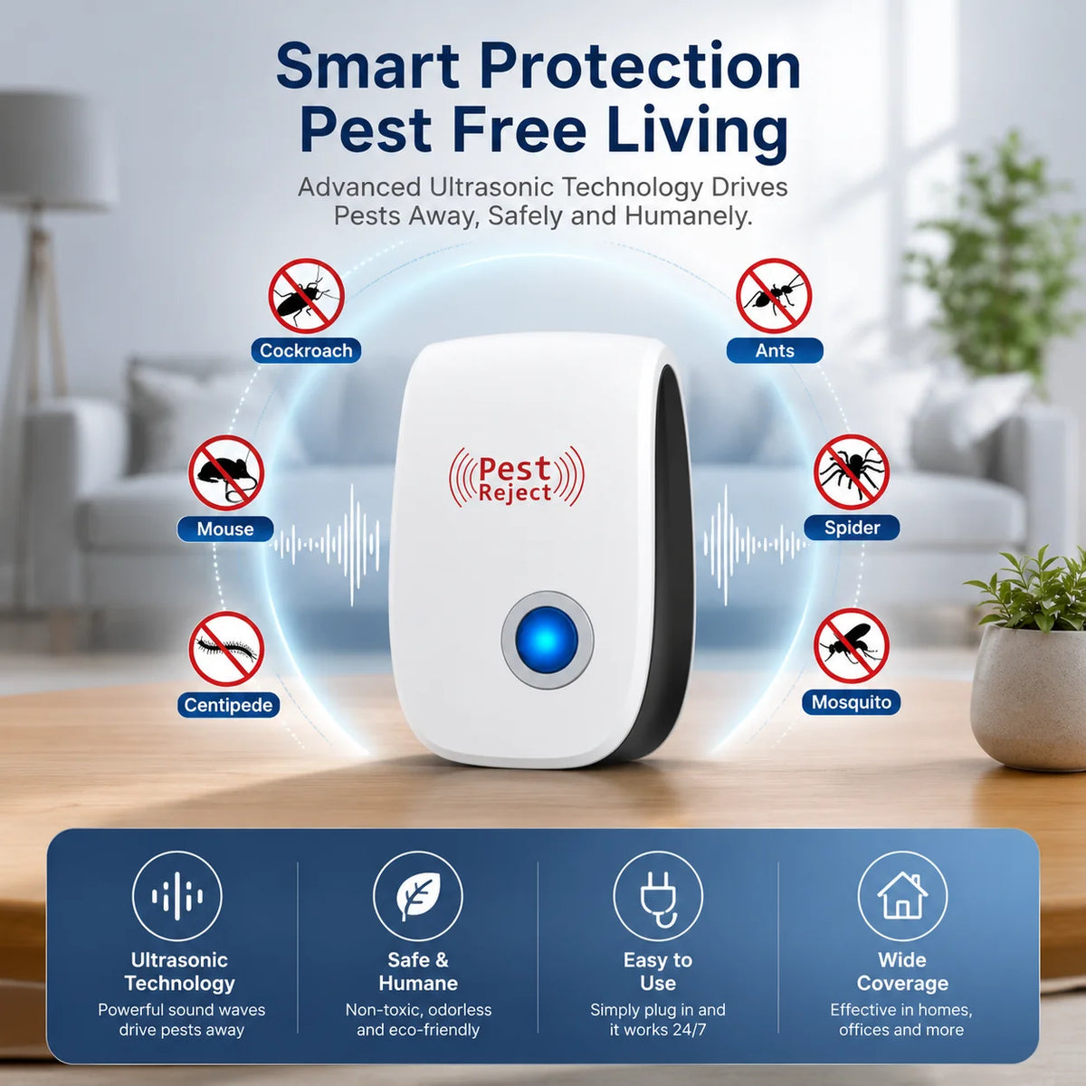 Pest Reject™ – Powerful Ultrasonic Pest Repeller (Buy 1 Get 1 Free)